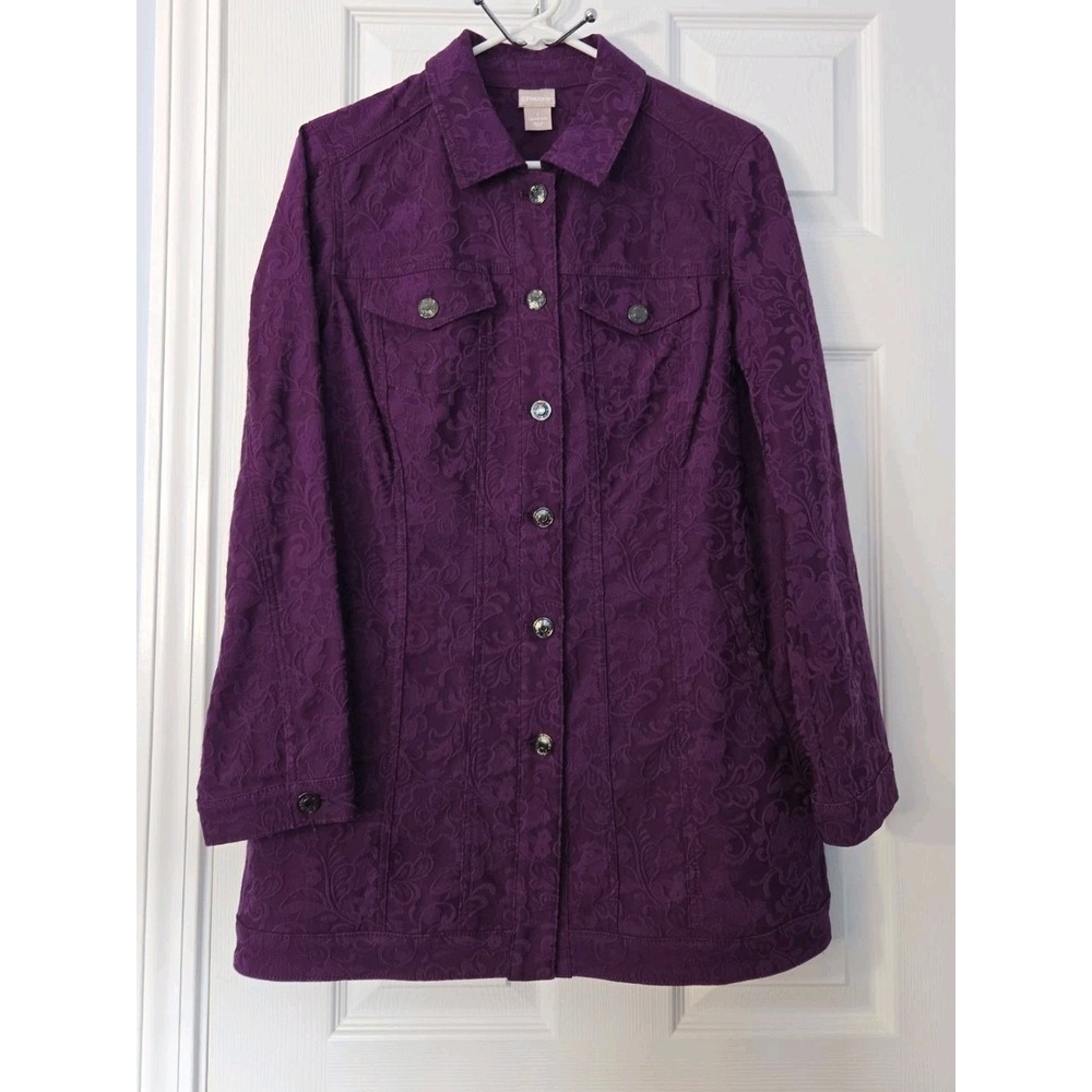 Chico's Womans Blazer Purple Size 1 (8/10) Embroidered Design